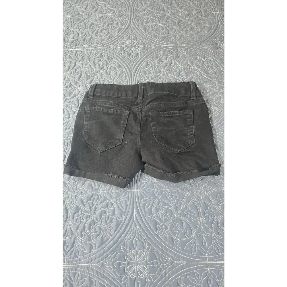 Hippie Girl Cassedy Black Denim Cuffed Shorts Stretch Casual Minimalist Size 8